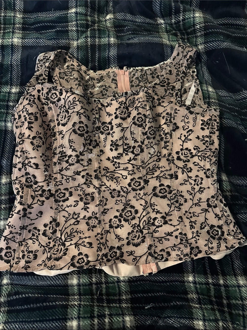 Alex Evenings faux corset floral Tank Top - Light Pink/Black